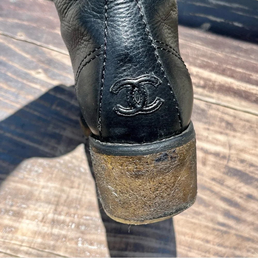Chanel CC Logo Leather Combat Boots